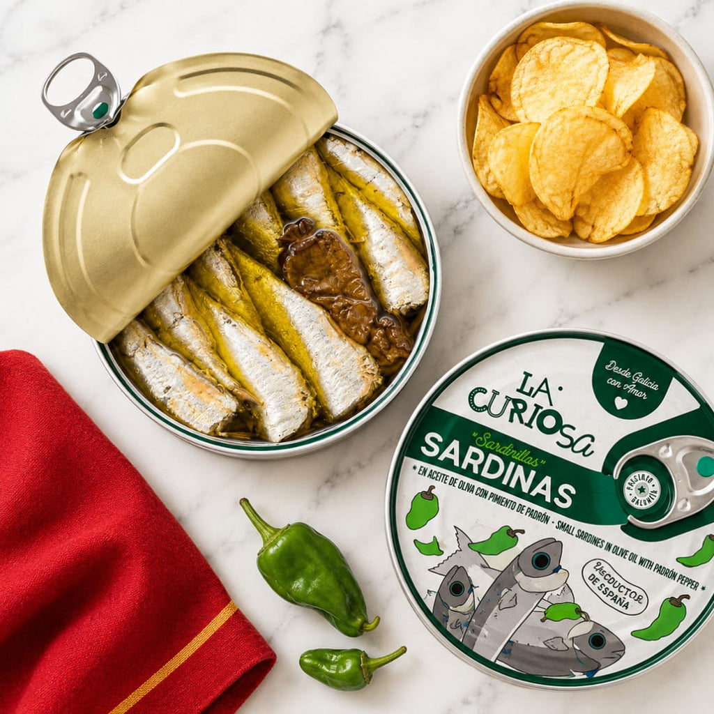 Small Sardines with Padron Peppers in Olive Oil La Curiosa