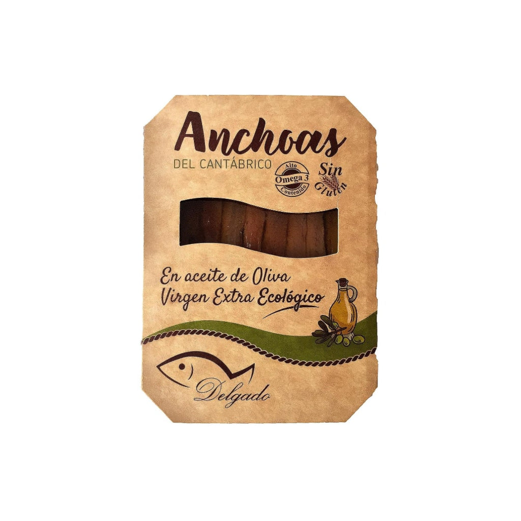 package of Cantabrian anchovies in extra virgin olive oil Delgado
