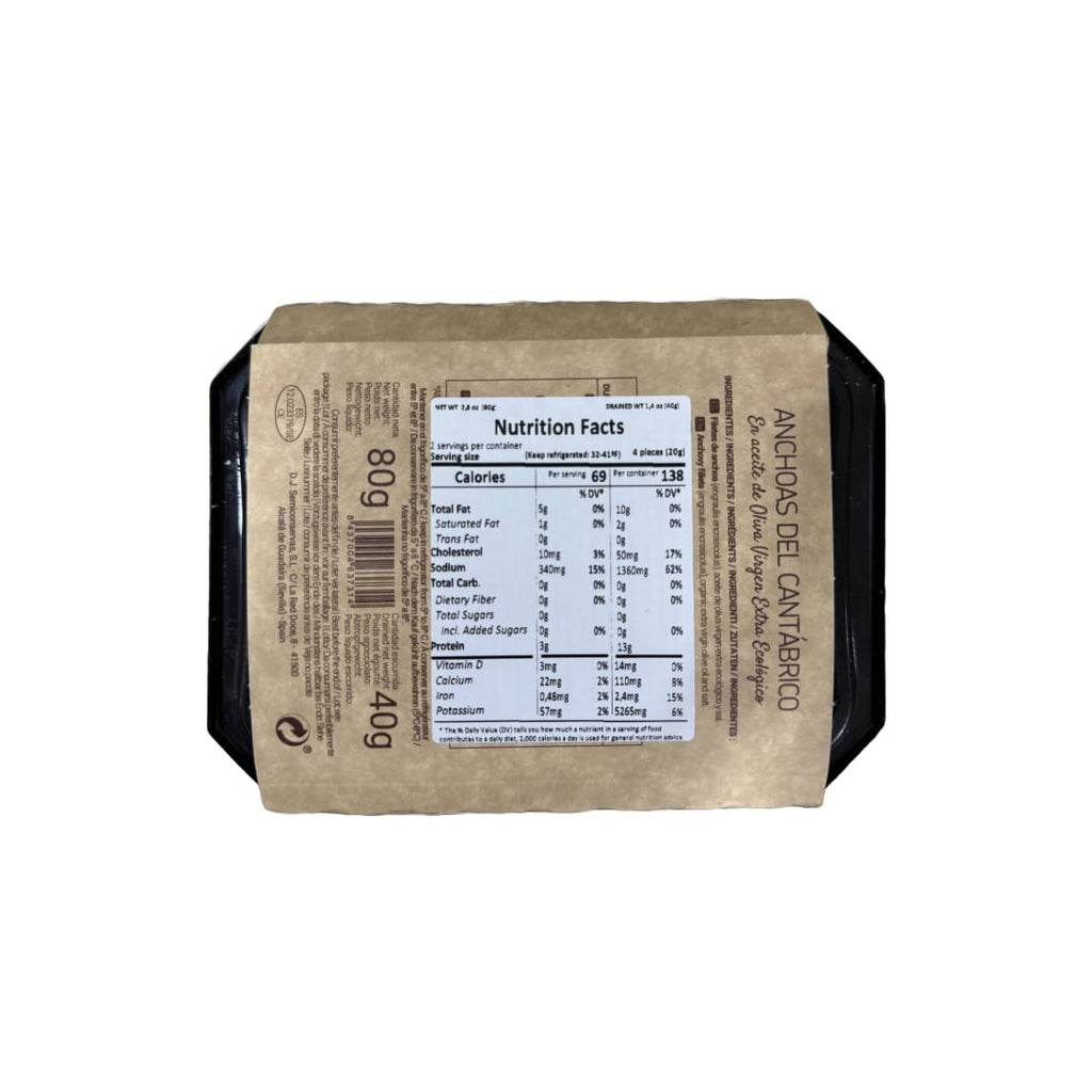 nutrition facts label back Cantabrian anchovies Delgado