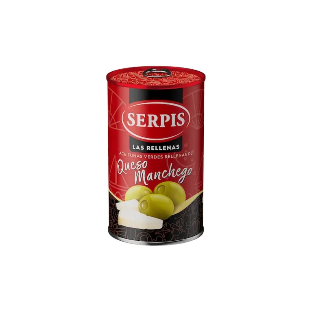 Serpis cheese can with red label on a white background